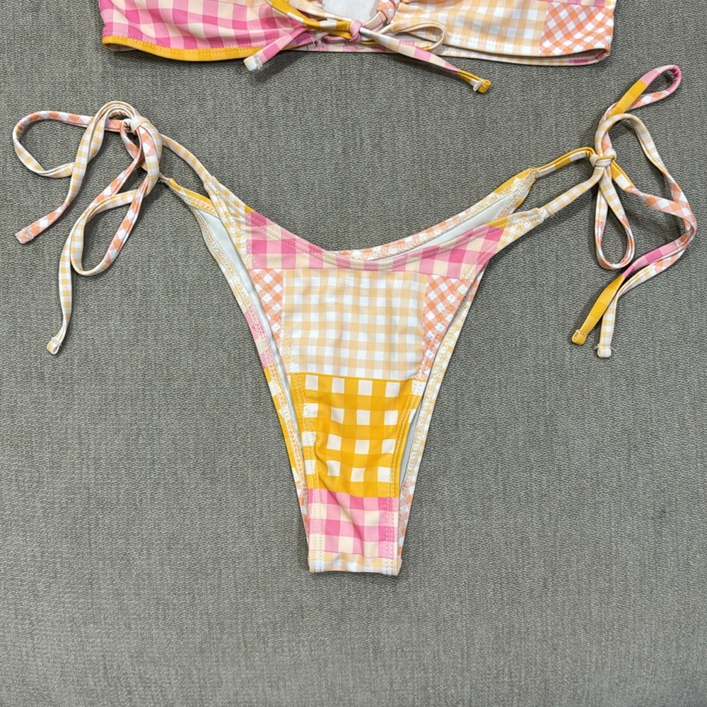 Pink & Orange Patchwork Checkered Tie Bikini Set - image 2